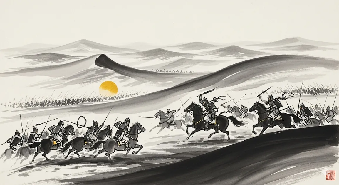 水墨画調で描いた中東の戦場