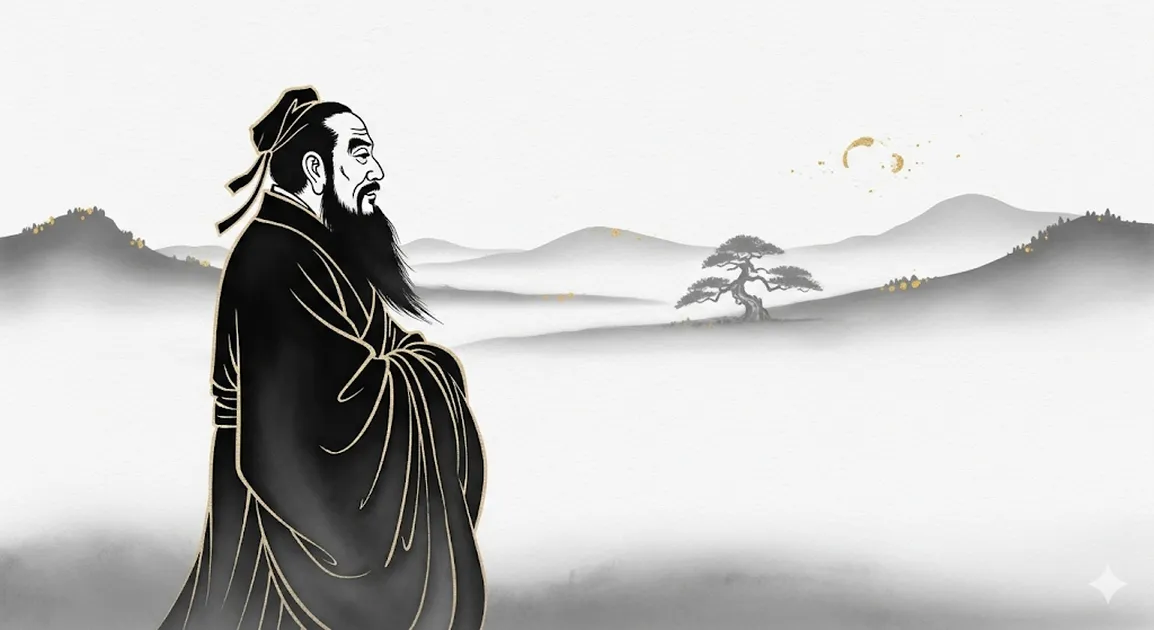 水墨画調で描いた東洋の偉人のシルエット