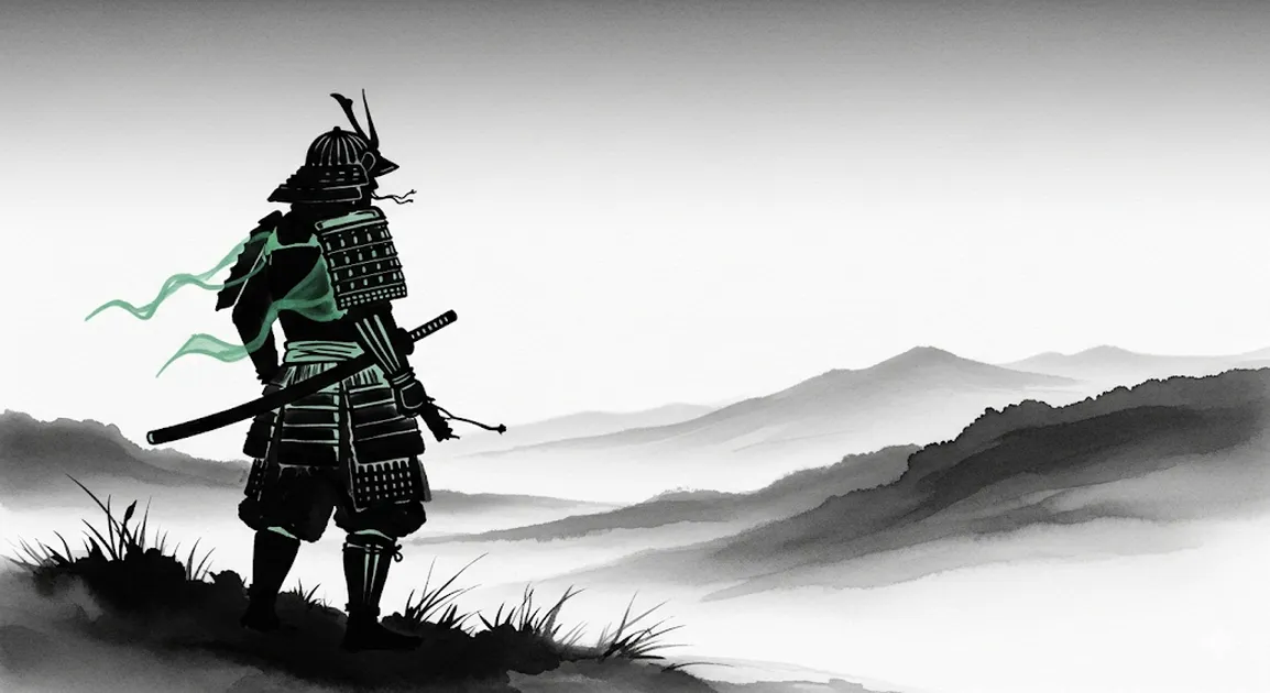 水墨画調で描いた日本の偉人のシルエット