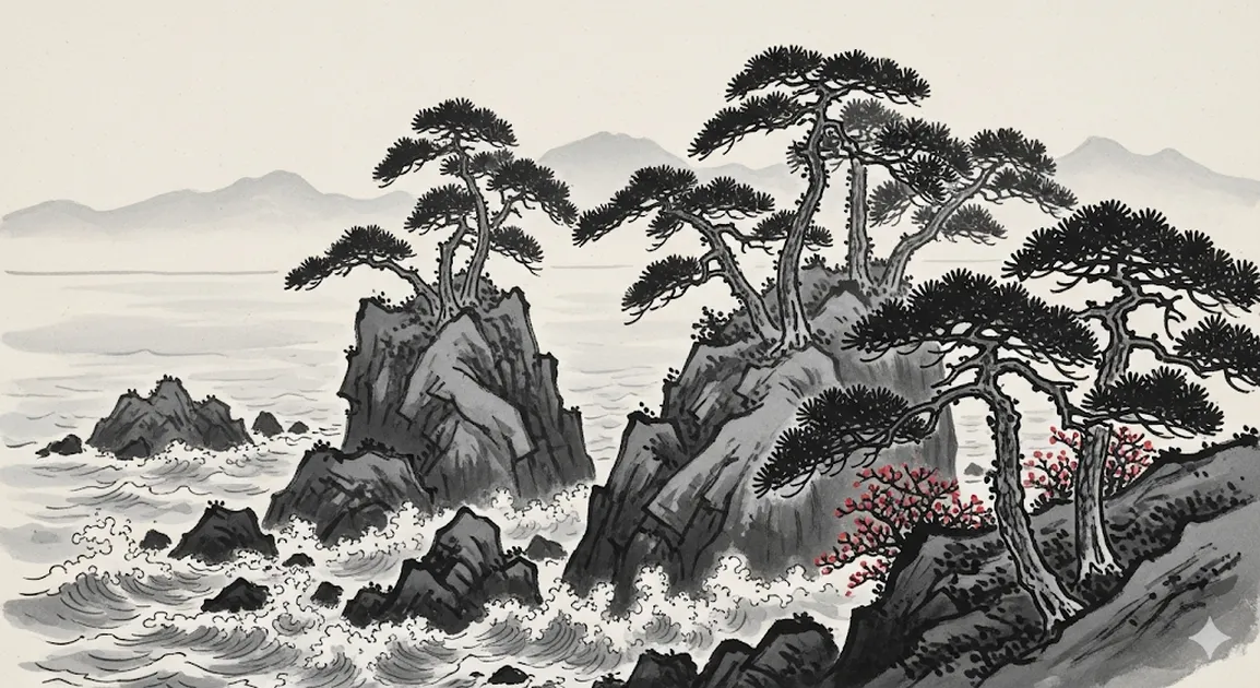 水墨画調で描いた古き良き日本の風景