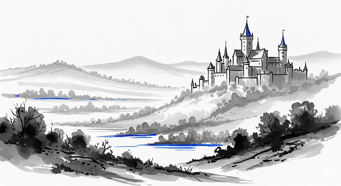 水墨画調で描いた古き良き欧州の風景